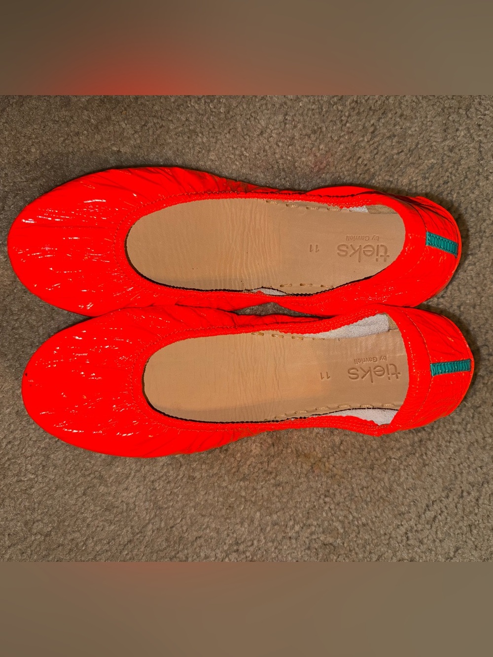Tieks by Gavrieli Outrageous Orange Patent ballet flats, Size 11 like NEW